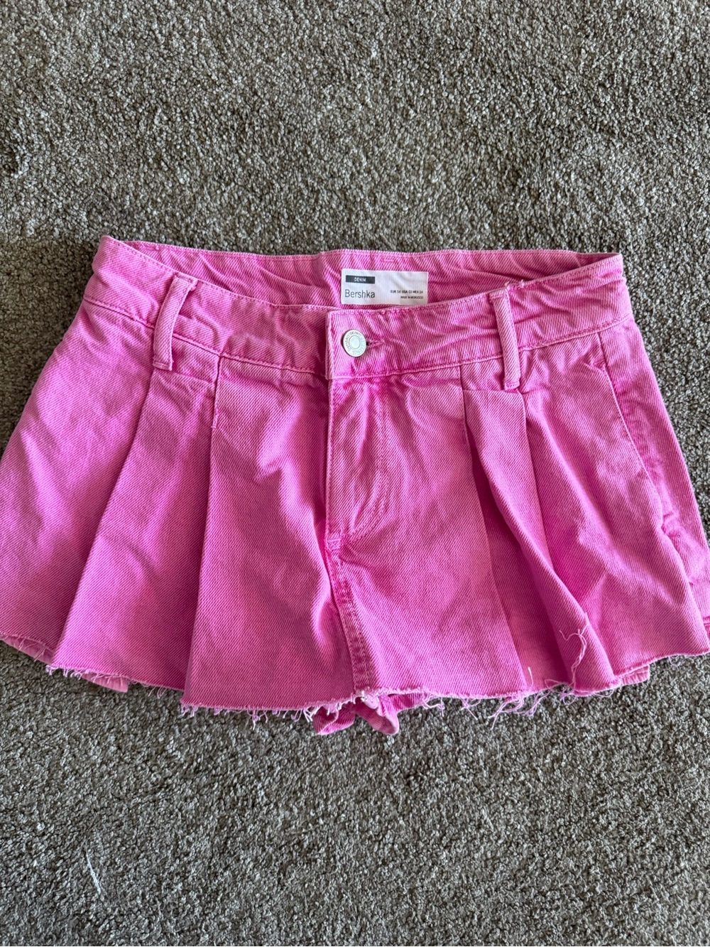New Bershka Pink Denim Pleated Mini Skort Shorts Size US 2 EUR 34 Y2K
